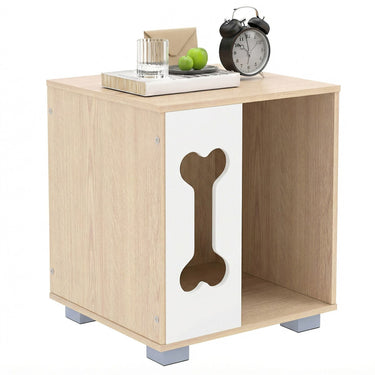 Dog Bed Side Table Wooden Dog Condo with Bone-shape Window and
