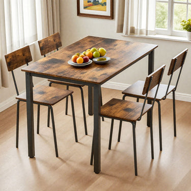5 Piece Metal and Wood Modern Dinning Table Furniture Set for 4