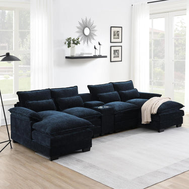 123*55"modern U-shaped Sectional Sofa with Console