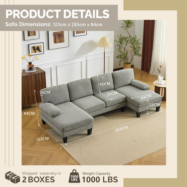 U-shaped Convertible Sectional Sofa with 2 Short Chaise Lounges