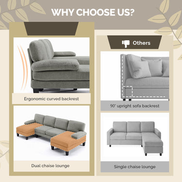 U-shaped Convertible Sectional Sofa with 2 Short Chaise Lounges