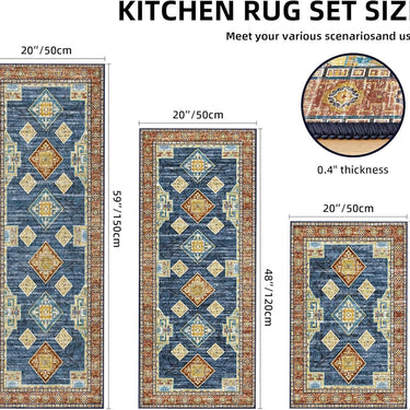 100% Non Slip Kitchen Rugs Sets of 3 Washable Boho Kitchen Mats for
