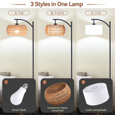 63'' Dimmable Arc Rattan Floor Lamp
