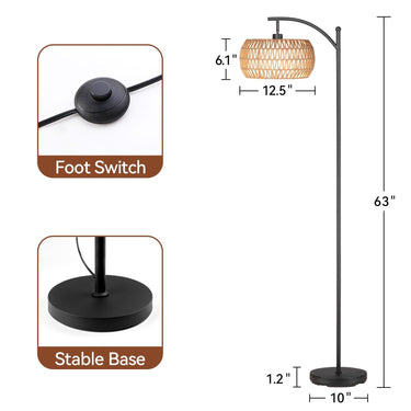 63'' Dimmable Arc Rattan Floor Lamp