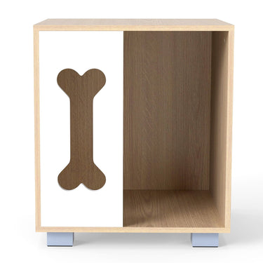 Dog Bed Side Table Wooden Dog Condo with Bone-shape Window and