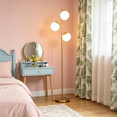 Modern Gold 3-light Floor Lamp Tree Standing Lamp with Globe