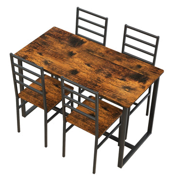 5 Piece Metal and Wood Modern Dinning Table Furniture Set for 4