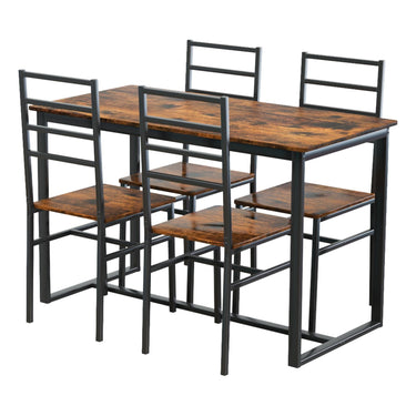 5 Piece Metal and Wood Modern Dinning Table Furniture Set for 4