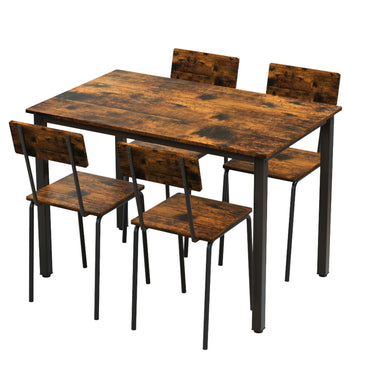 5 Piece Metal and Wood Modern Dinning Table Furniture Set for 4