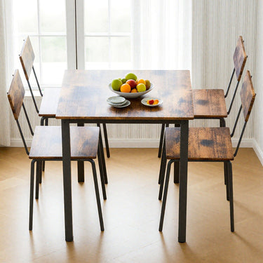 5 Piece Metal and Wood Modern Dinning Table Furniture Set for 4