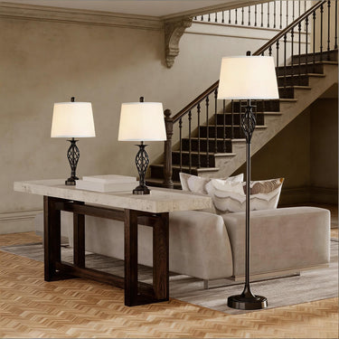 3 Piece Table Floor Lamp Set with Metal Pole