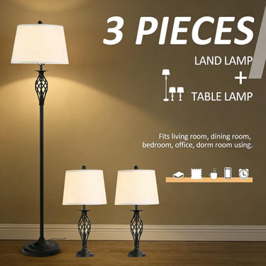 3 Piece Table Floor Lamp Set with Metal Pole
