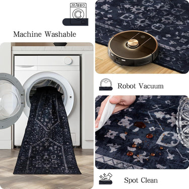 Kitchen Rug Sets of 3 Navy Boho Washable Non Slip Kitchen Mats for