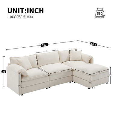 [video]103" Chenille Modular Sectional Sofa with Deep and Wide Seat