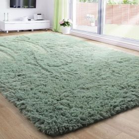 Grass Green Area Rug for Bedroom,4'X6',Fluffy Shag for Living Room,Furry Carpet for Kids Room,Shaggy Throw Rug for Nursery (Color: Sage Green, size: 5x7 Feet)